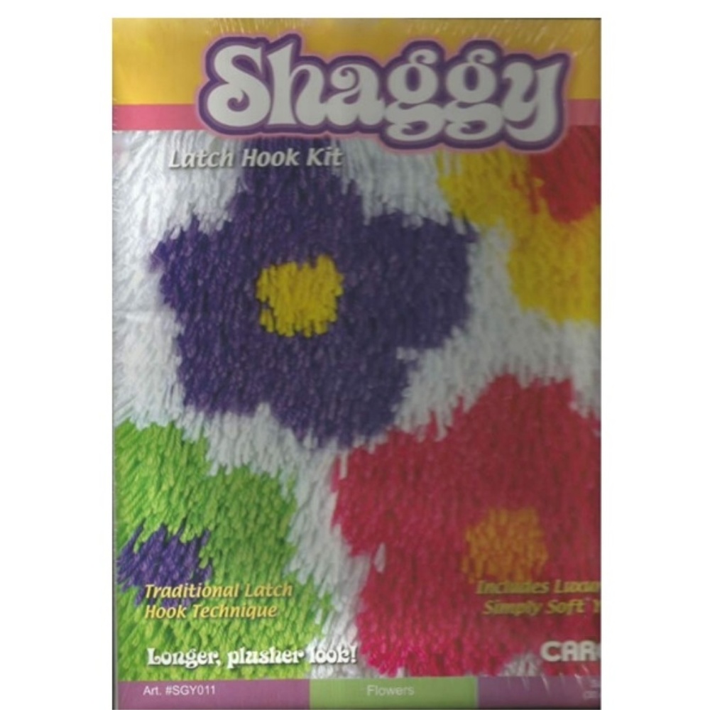 WonderArt Shaggy Latch-Hook Kit, Flowers, 12" X 12